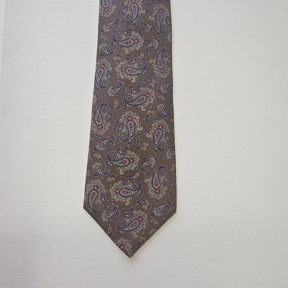 Givenchy Monsieur Mens Silk Tie‎ Brown Blue Paisley Made in Italy Formal Necktie
